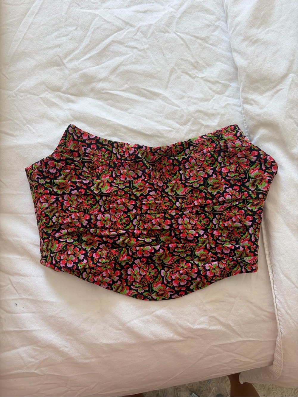 Zara Floral Strapless Corset Top in Black, Pink and Green